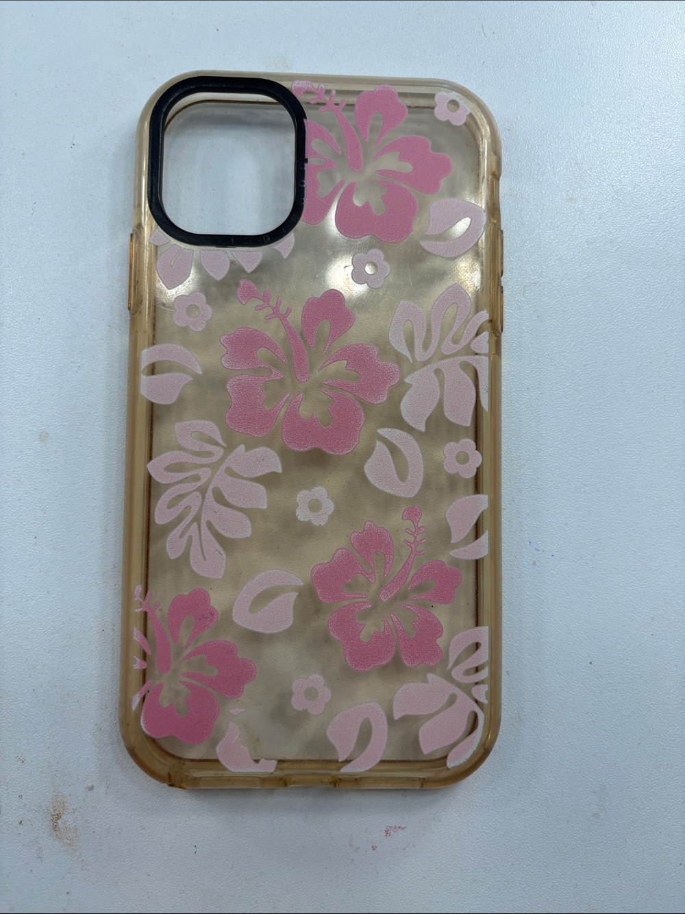 Amazon Clear Phone Case with Pink Floral Hibiscus Pattern iPhone 11